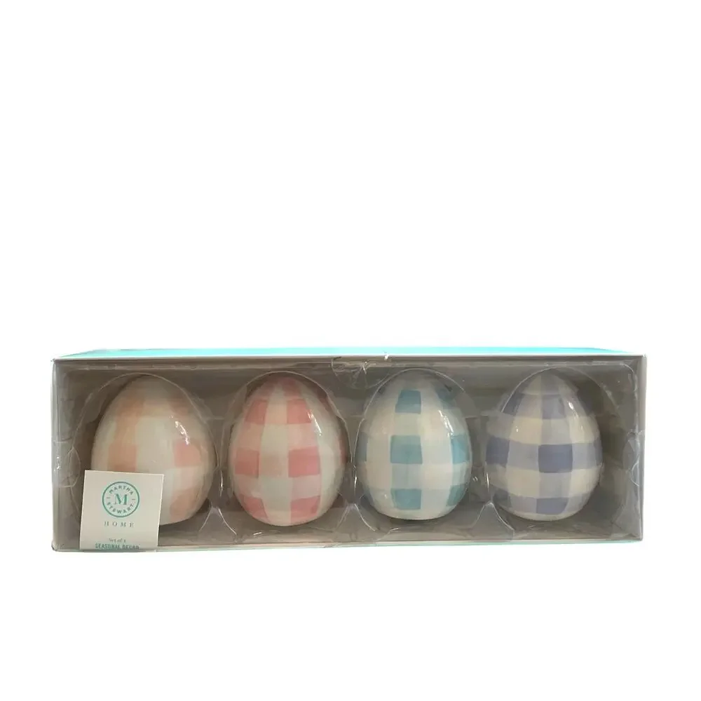 Martha Stewart Pastel Plaid Ceramic Easter Eggs Set of 4 Spring Decor NEW